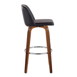 English Elm Toriano Mid-Century 30" Fixed-Height Swivel Barstool with Walnut Legs, Faux Leather Comfort Pair Black B202S00705