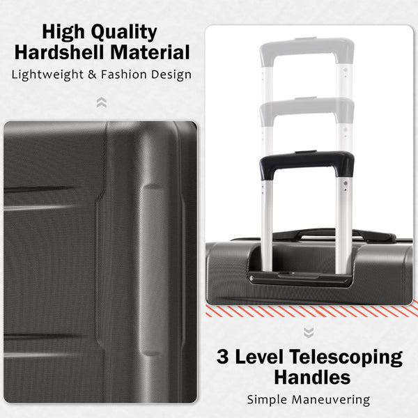 English Elm 2 Piece Abs Hard Shell Spinner Luggage Set with Tsa Lock Expandable Travel Suitcases Dark Gray N732P198744B