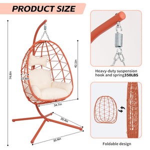 English Elm Hanging Egg Chair Pe Wicker Swing with Stand Washable Cushion Patio Bedroom T5880P497581