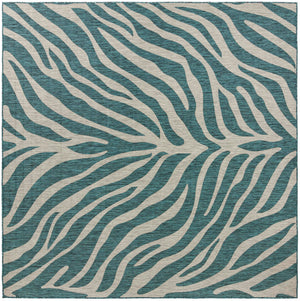 Unique Loom Outdoor Safari Tsavo Machine Made Animal Print Rug Teal, Ivory/Gray 10' 0" x 10' 0"