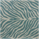 Unique Loom Outdoor Safari Tsavo Machine Made Animal Print Rug Teal, Ivory/Gray 10' 0" x 10' 0"