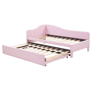 English Elm Twin Upholstered L-Shaped Daybed with Pop-Up Trundle, Space-Saving Guest Bed with Slats Kit and 400lb Capacity Pink SF000193AAH