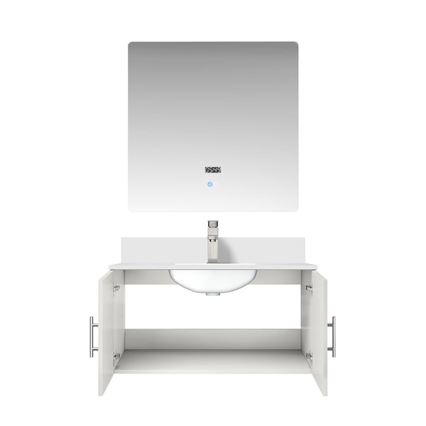 English Elm Glossy White Bath Vanity Set With Cultured Marble Top, Chrome Faucet & Led Mirror – Stylish & Durable B2731S01317