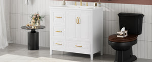 English Elm Christopher Knight Home® - 36" Freestanding Bathroom Vanity with Resin Sink, Soft-Close Doors & Drawers, Gold Alloy Handles, Spacious Storage and Easy Plumbing Access White N759P292552K