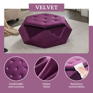 English Elm Christopher Knight Home® - Elegant Velvet Polygon Diamond Tufted Storage Ottoman with Spacious Interior, Durable Multi-Use Seating and Footrest Purple 34.64 L x 29.75 W x 15 H N761P277690A
