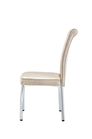 English Elm A Set of 2 Crystal Button Faux Leather Dining Chairs with Embossed Croc Texture Beige,Silver W3226P344041