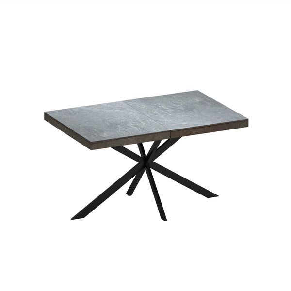 English Elm 55.11" Retro Rectangular Stretch Dining Table with Grey Stone Top, Black Iron Cross Legs & Storage Box W757P209558