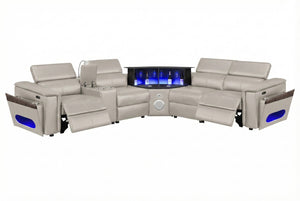 English Elm Nova Power Reclining Sectional with Bluetooth Audio Led Bar and Lift Top Wine Storage Gray B009S02166