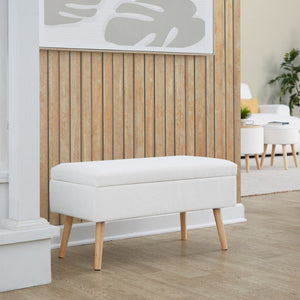 English Elm Storage Bench with Button Tufted Velvet Seat and Gold Tapered Legs for Bedroom B202P471493
