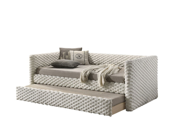 English Elm Transitional Twin Daybed with Diamond Tufted Back and Wood Trim, Versatile Seating & Sleeping Solution White 85 L x 12 W x 8 H B2741S00663