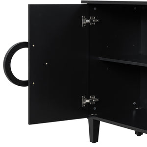 English Elm U_STYLE Elegant Four-Door Sideboard with Adjustable Shelves, 200lb Capacity, French-Inspired Design Black N711P231529B