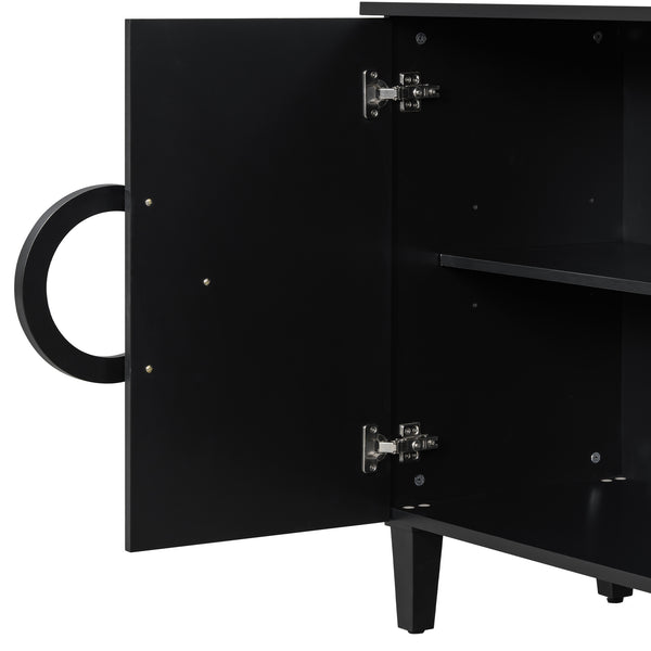 English Elm U_STYLE Elegant Four-Door Sideboard with Adjustable Shelves, 200lb Capacity, French-Inspired Design Black N711P231529B