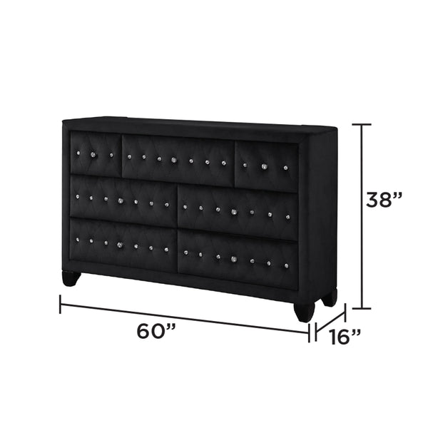 English Elm SOPHIA Crystal Tufted Full 4 Pc Upholstery Bedroom Set in Black — Glam Wood Bed, Dresser, Nightstand B009S01976