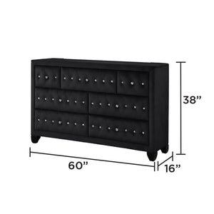 English Elm SOPHIA Full 4 Pc Upholstered Bedroom Set in Black with Crystal Tufted Headboard & Glam Details 698781196403