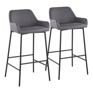 English Elm Daniella Industrial Bar Stool Set - Black Metal & Grey Faux Leather, Stylish Comfort For Small Spaces B202S00536