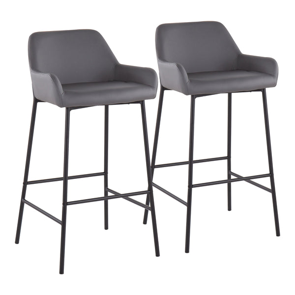English Elm Daniella Industrial Bar Stool Set - Black Metal & Grey Faux Leather, Stylish Comfort For Small Spaces B202S00536