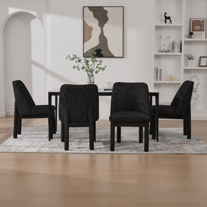 English Elm 21.46" Modern Chenille Dining Chair Set of 4 with Curved High Back, Rubberwood Legs, Comfortable Foam Seat Black+Grey W3189S00004
