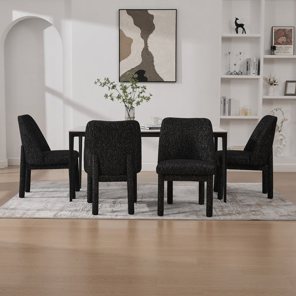 English Elm 21.46" Modern Chenille Dining Chair Set of 4 with Curved High Back, Rubberwood Legs, Comfortable Foam Seat Black+Grey W3189S00004