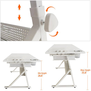 English Elm Adjustable Drafting Desk with Tilting Mdf Top Two Drawers and Stool for Home Studio W347P442069