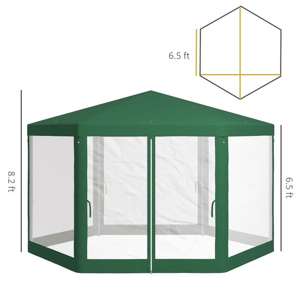 English Elm Outsunny 13' X 11' Hexagon Outdoor Party Tent - Uv-Resistant Canopy With Mesh Sidewalls & Accessories W2225P174143-GIGA