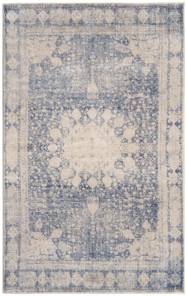 Unique Loom Asheville Rockwell Machine Made Border Rug Navy Blue, Gray/Beige 5' 1" x 8' 0"