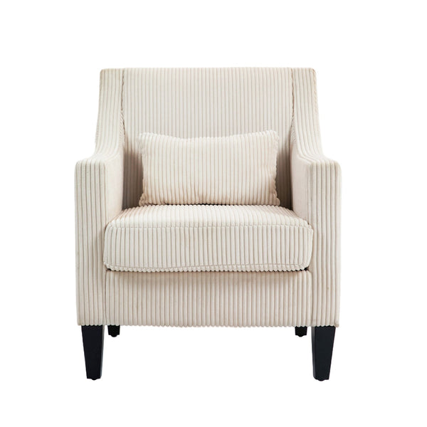 English Elm COOLMORE Modern Accent Chair with Plush Corduroy Upholstery, Solid Wood Frame and Two Pillows Beige W395P195355