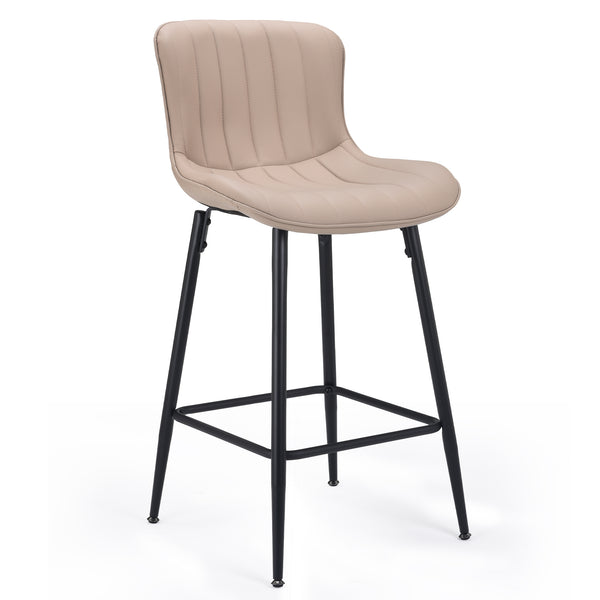 English Elm 26 Inch Counter Stools Set of 2 Faux Leather Modern Ergonomic Counter Chairs with Chrome Base, Cozy Seat khaki T3623P380368