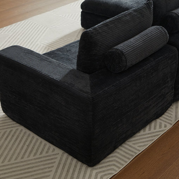 English Elm 99-Inch L-Shaped Sectional Sofa In Black Corduroy, No Assembly, Reversible Chaise & Comfort Pillows W834S00492