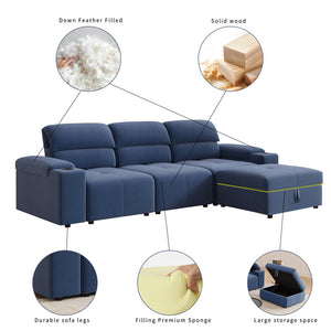 English Elm Modern Modular L-shaped sectional sofa 105-inch cloud deep-seat 4-seat cotton comfort with ottoman and storage Blue W3820S00008