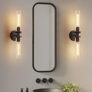 English Elm Wall Sconces Set Of Two - Matte Black Hardwired Lighting With Clear Glass Shades For Modern Decor W2312P389964-GIGA