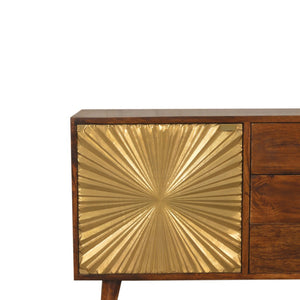 English Elm Solid Mango Wood Sideboard with Brass Accents Three Drawers Chestnut Hallway Storage B182P280784