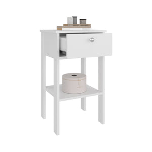 English Elm Newcastle White Nightstand with Drawer & Open Shelf — Compact Modern Bedside Table for Small Spaces B070P368064