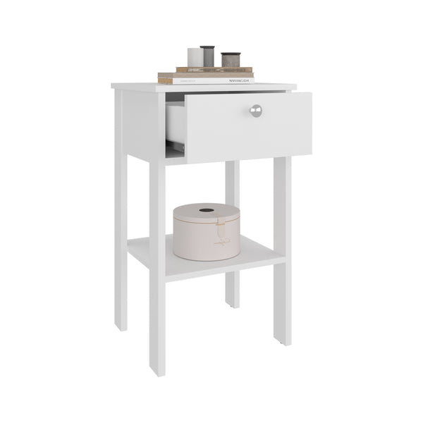 English Elm Newcastle White Nightstand with Drawer & Open Shelf — Compact Modern Bedside Table for Small Spaces B070P368064