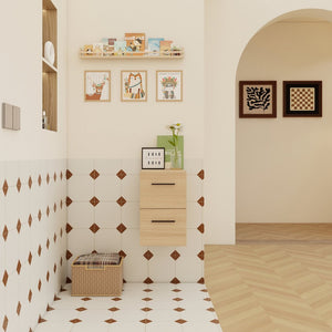 English Elm 12" Wall-mounted Oak Plywood Bathroom Linen Cabinet Slim Floating Single Door Storage W3450P440598