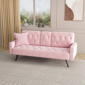 English Elm 1730 Pink Velvet Sofa Bed with Nailhead Trim, 72" Convertible Sleeper for Small Spaces, 2-Seater W3371P302290