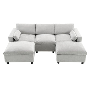 English Elm 86.5'' Chenille Modular Sectional Sofa with Storage Pockets, 5-Seat U-Shaped Cloud Sofa with Ottomans & Pillows Medium grey N723S8723C