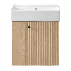 English Elm 21.6 Modern Floating Bathroom Vanity with Ceramic Basin, Wave Door, Rose Gold Handle, Space-Saving Wood N729P170390D