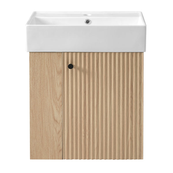 English Elm 21.6 Modern Floating Bathroom Vanity with Ceramic Basin, Wave Door, Rose Gold Handle, Space-Saving Wood N729P170390D