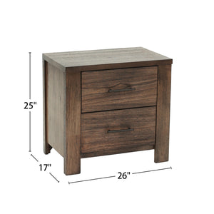 English Elm Wood Nightstand with 2 Drawers Brown Wood Finish, Contemporary Bedside Table, Durable Storage Piece SR014881