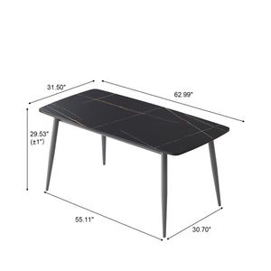 English Elm 62.99" Modern Artificial Stone Dining Table With Curved Black Top & Dark Grey Metal Legs For 6 Guests W1535S00507