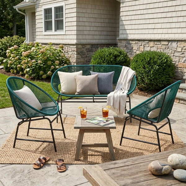 English Elm Nusa Outdoor 3 Piece Pe Rattan Chat Set with Iron Frame for Patio Balcony NUSA3PCSETTEL-N