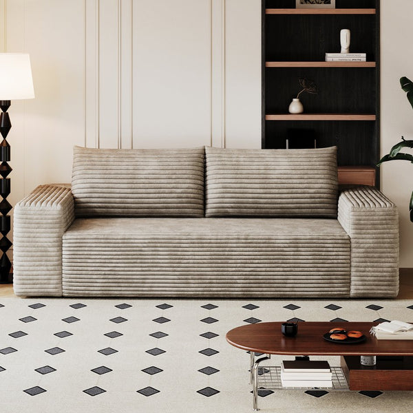 English Elm 71" Corduroy 3Seater Sofa with Deep Seat and Ergonomic Backrest, Plush Support and Durable Foam Camel W2824P321232