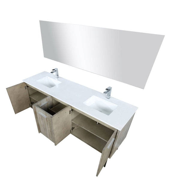 English Elm Rustic Acacia Double Bath Vanity Set With White Quartz Top, Chrome Faucet, And 70" Mirror Included B2731S01672-GIGA