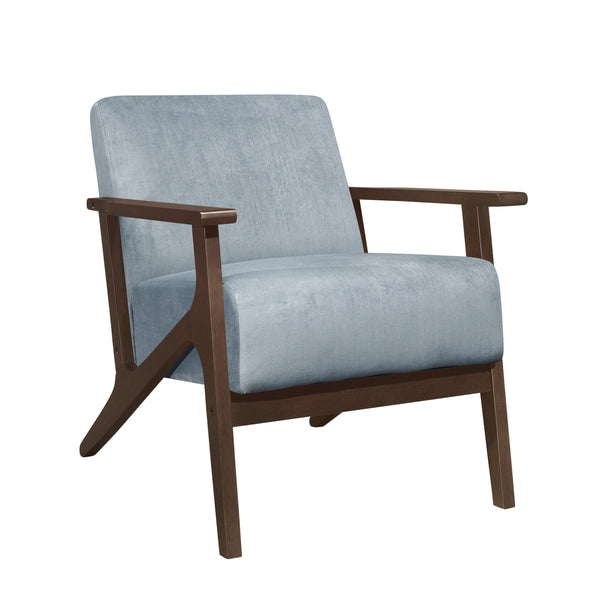 English Elm Modern Velvet Accent Chair with Dark Walnut Angular Frame, Streamlined Mid-Century Comfort Design Blue Gray 35 L x 27.25 W x 19.25 H B011P271914