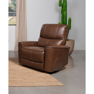 English Elm Denson Saddle Brown Power Recliner Chair with Leatherette Upholstery, Button Control, Plush Springs B062P353263