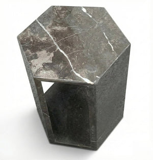English Elm Genuine Solid Marble Hexagonal Pedestal End Table Polished Stone for Modern Living Dark Gray W1696P408001