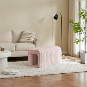 English Elm Ottoman Corduroy Storage Bench with Arch Hideaway Cat Nest, Plush Rabbit Feet, Versatile Seating Pink W1825P254871