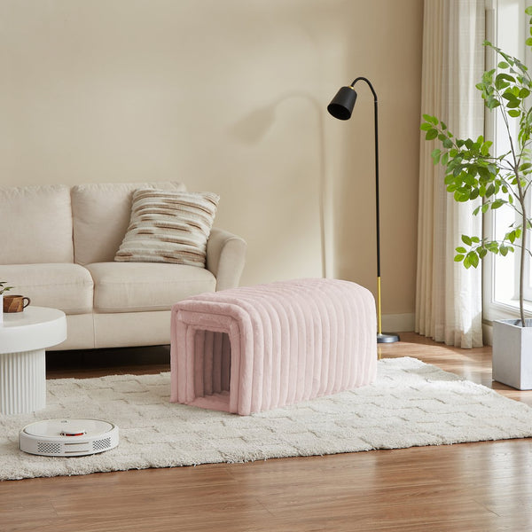 English Elm Ottoman Corduroy Storage Bench with Arch Hideaway Cat Nest, Plush Rabbit Feet, Versatile Seating Pink W1825P254871