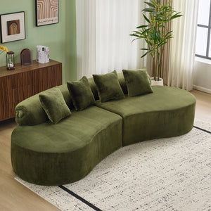 English Elm Modern curved modular sofa with dark plush upholstery, ergonomic design, versatile multi-seat lounge solution for contemporary living rooms Green W3612S00009