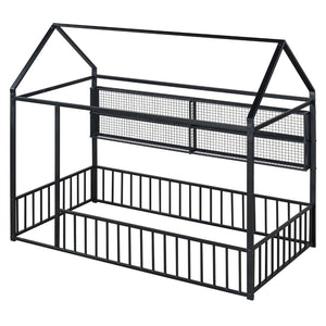 English Elm Twin House Frame Bed Powder Coated Steel with Built in Shelves for Kids Room N737P175360B